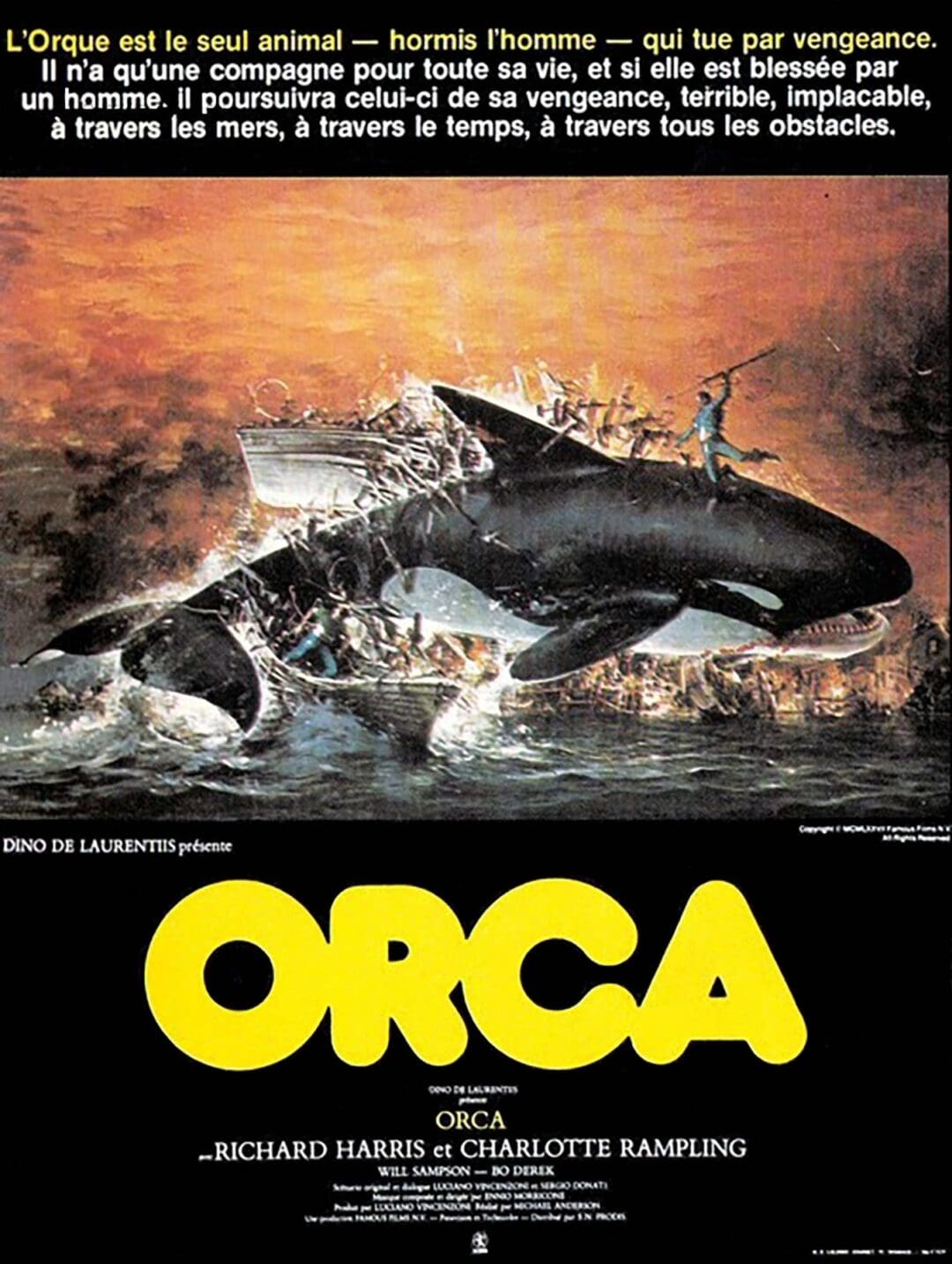 Movie poster featuring an orca and ship.
