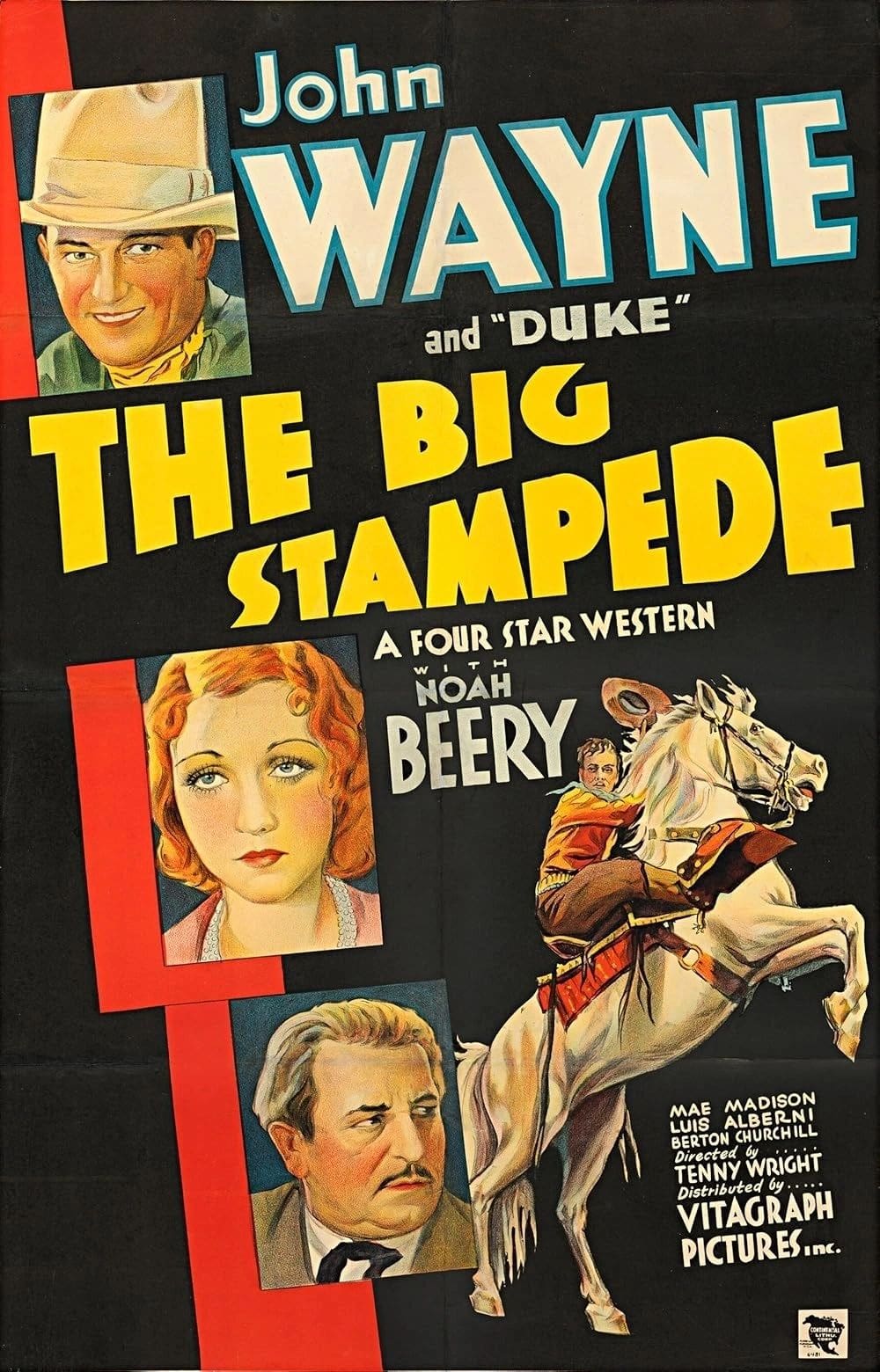 Vintage Western movie poster with horseback scene.