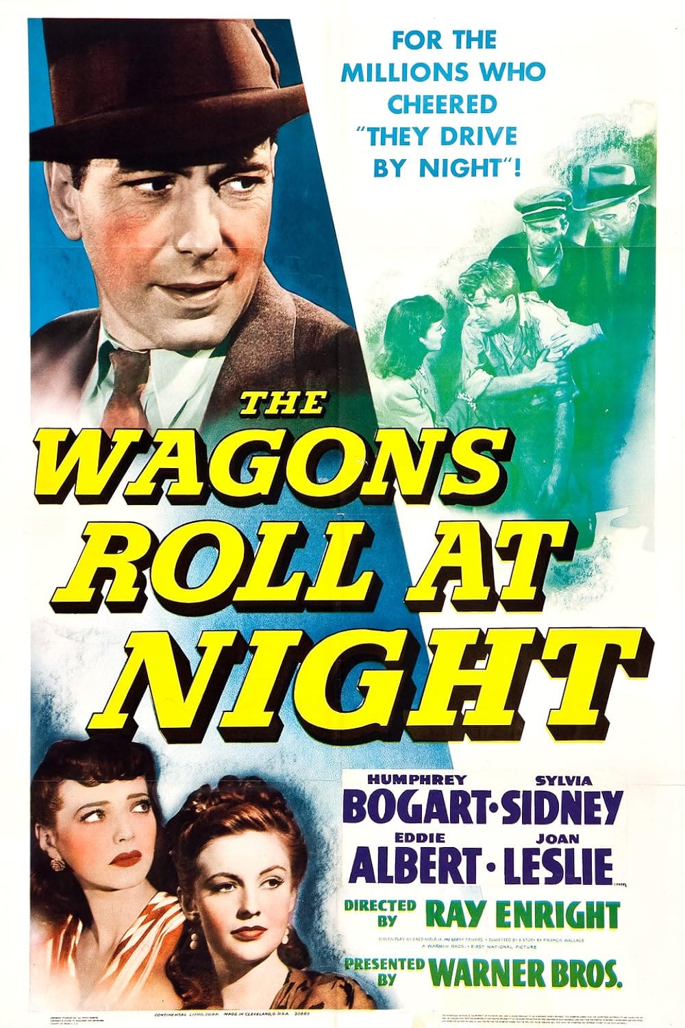 Classic movie poster for The Wagons Roll at Night featuring Humphrey Bogart.