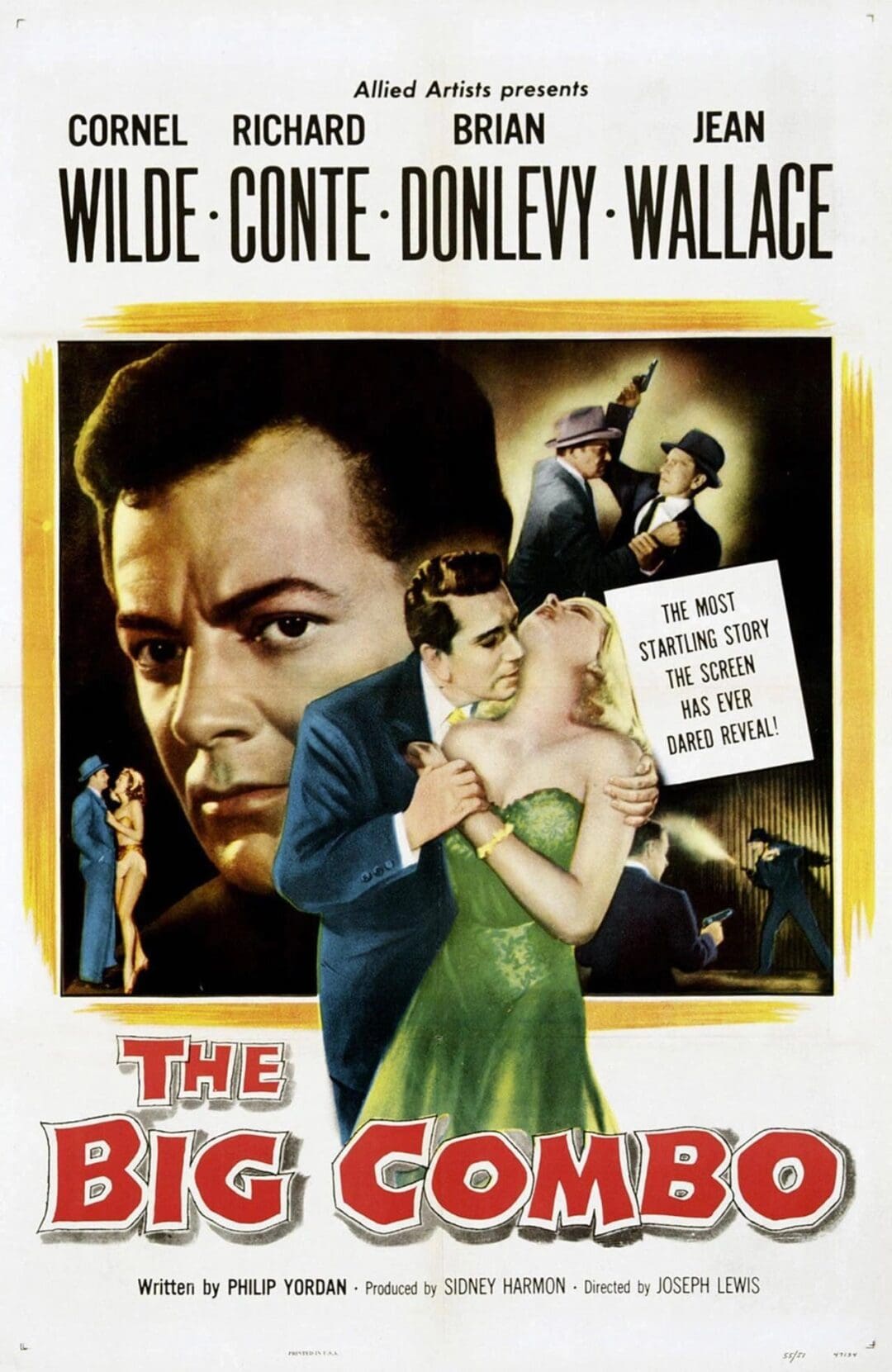Film noir poster with dramatic scenes depicted.