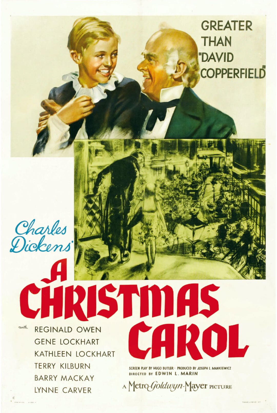 Vintage poster for the film A Christmas Carol featuring Charles Dickens.