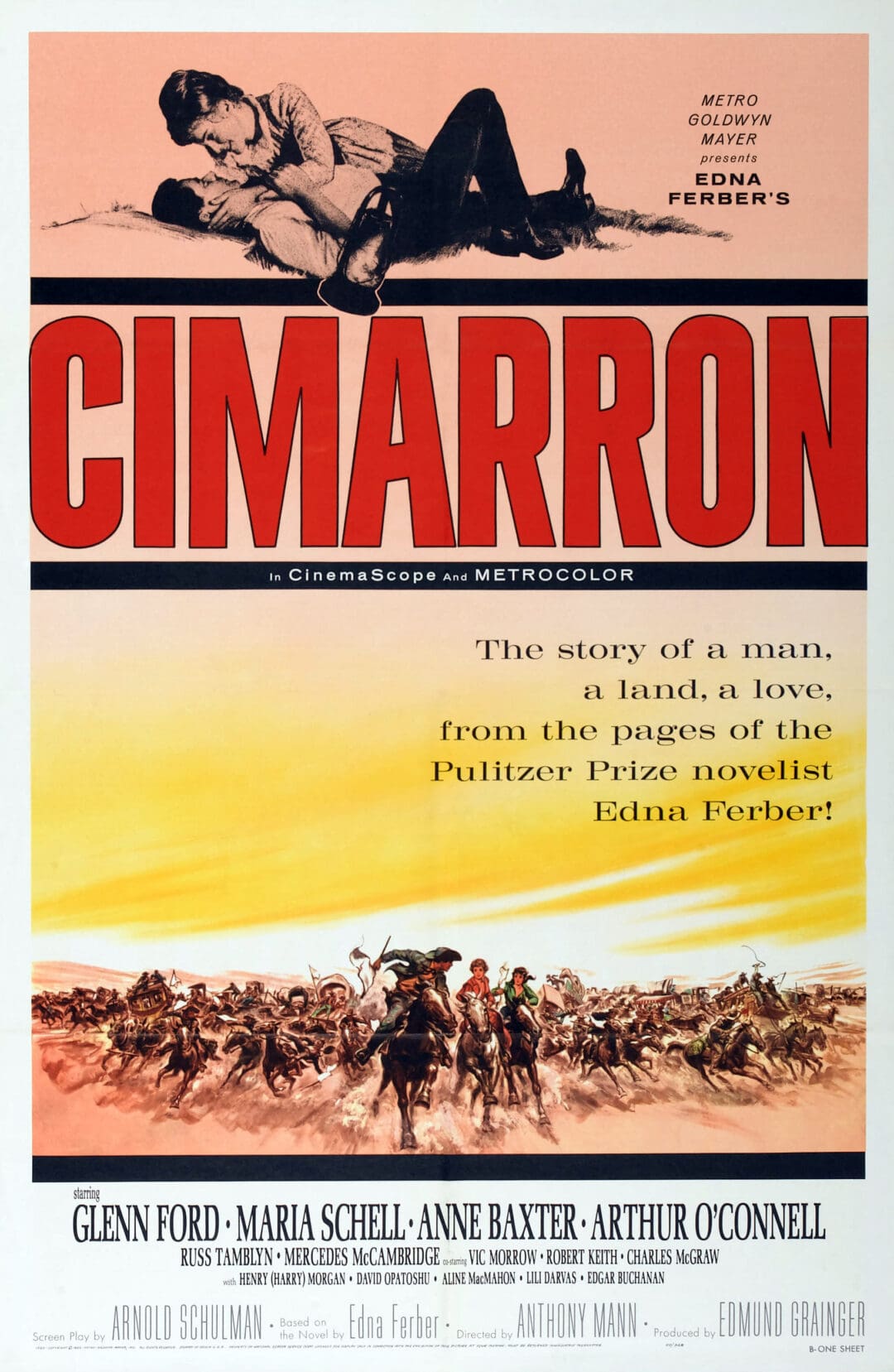 Vintage movie poster of Cimarron with a group of horse riders.