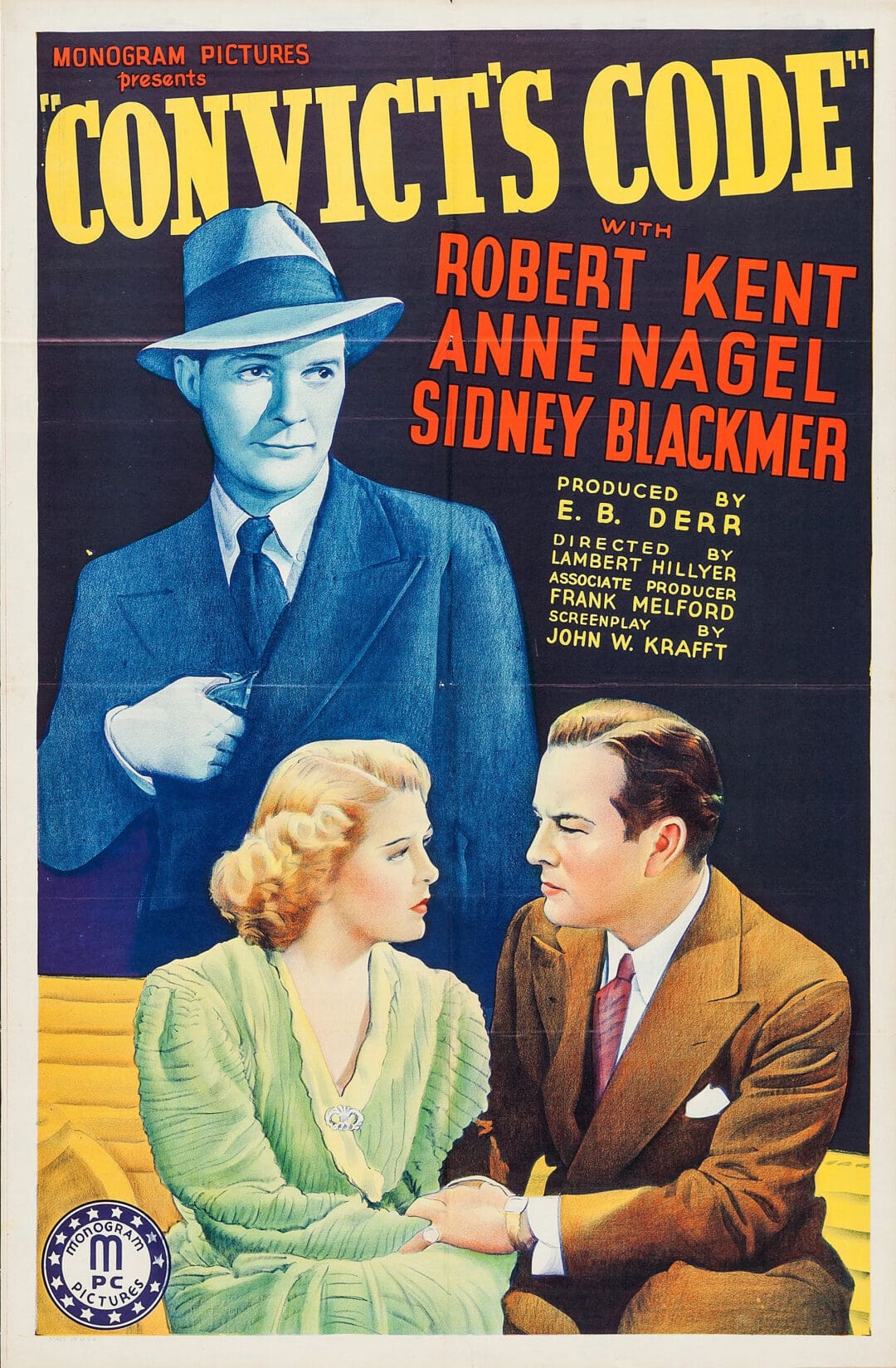 Vintage movie poster featuring three main actors and dramatic text.