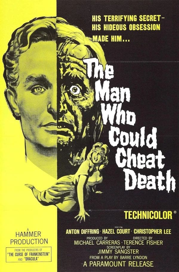 Vintage horror movie poster, "The Man Who Could Cheat Death".