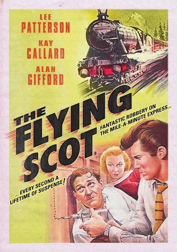 Vintage movie poster featuring a speeding train.