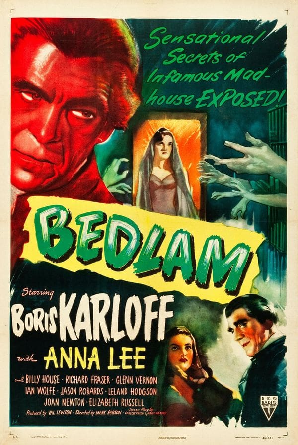 Vintage horror movie poster with dramatic illustrations.