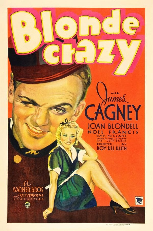Vintage "Blonde Crazy" movie poster illustration.