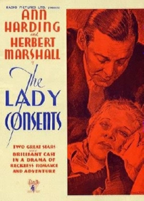 Vintage movie poster for "The Lady Consents".