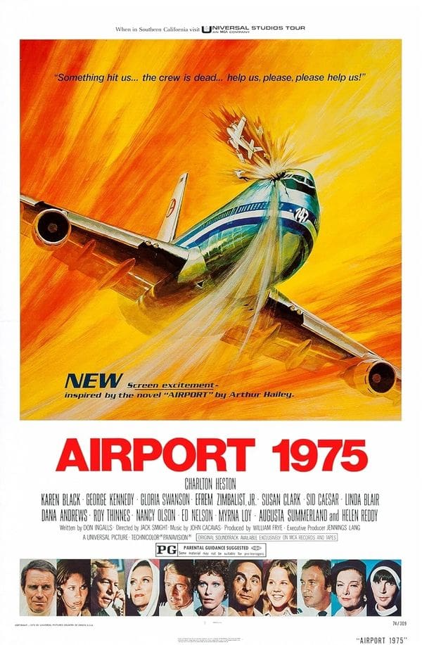 Airplane collision movie poster, "Airport 1975".