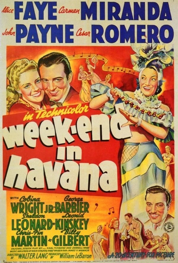 Colorful vintage movie poster, "Week-end in Havana".