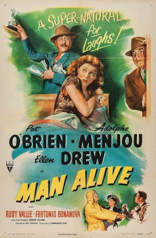 Vintage "Man Alive" movie poster illustration.