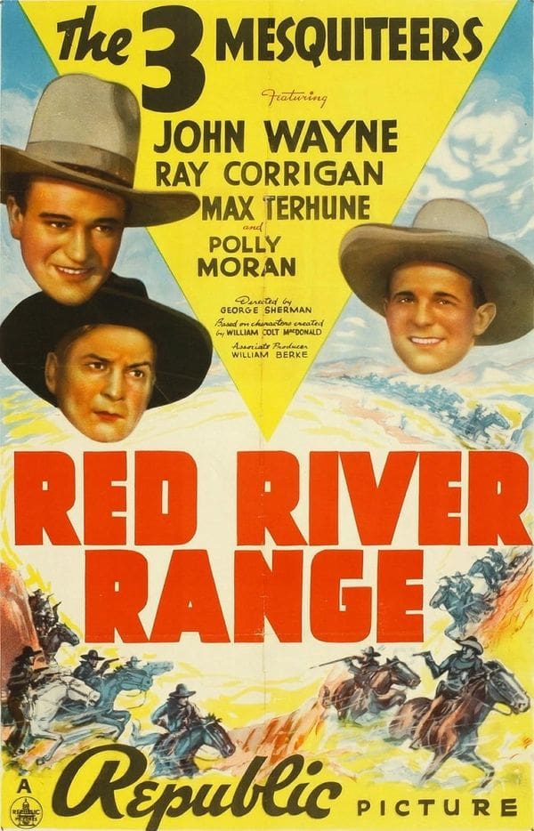 Vintage Western movie poster featuring three cowboys.