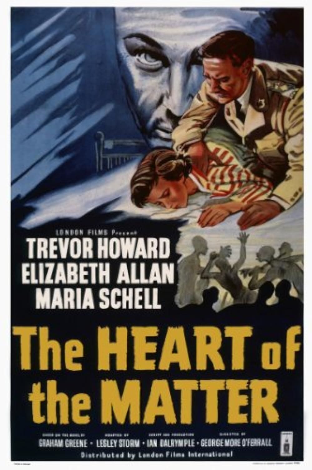 Classic movie poster for 'The Heart of the Matter' featuring lead actors and dramatic imagery.