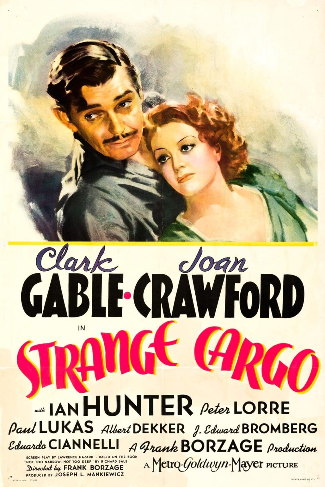Classic movie poster of Strange Cargo starring Clark Gable and Joan Crawford.