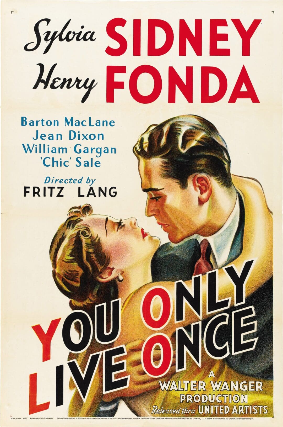 Vintage movie poster of a romantic kiss between a man and woman.