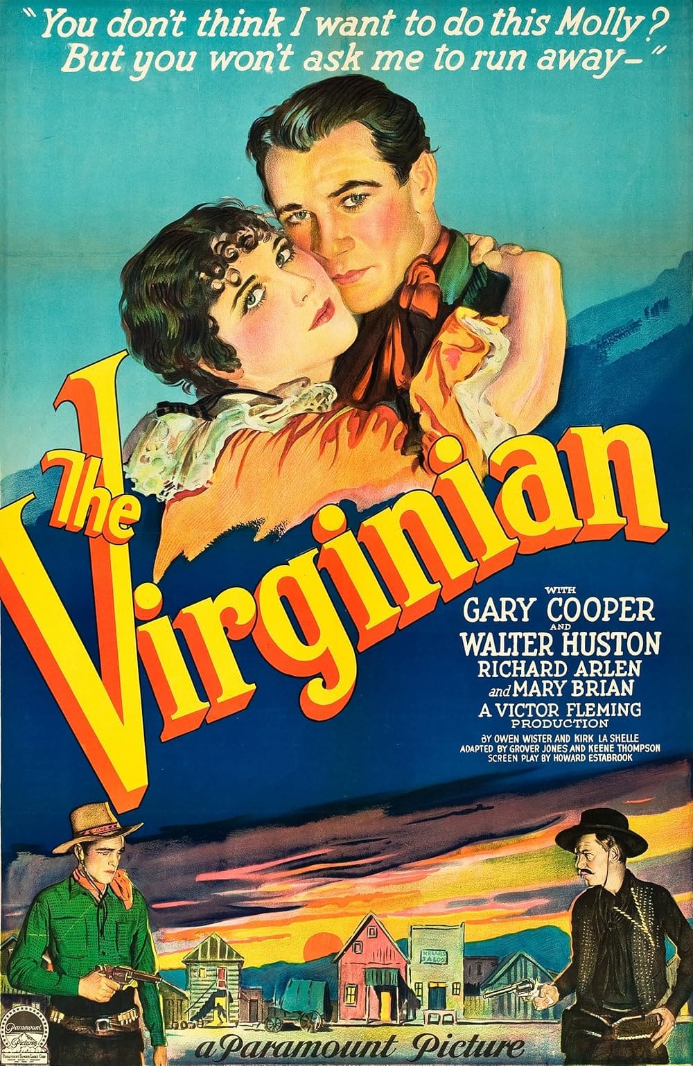 Vintage movie poster for 'The Virginian' with dramatic artwork.