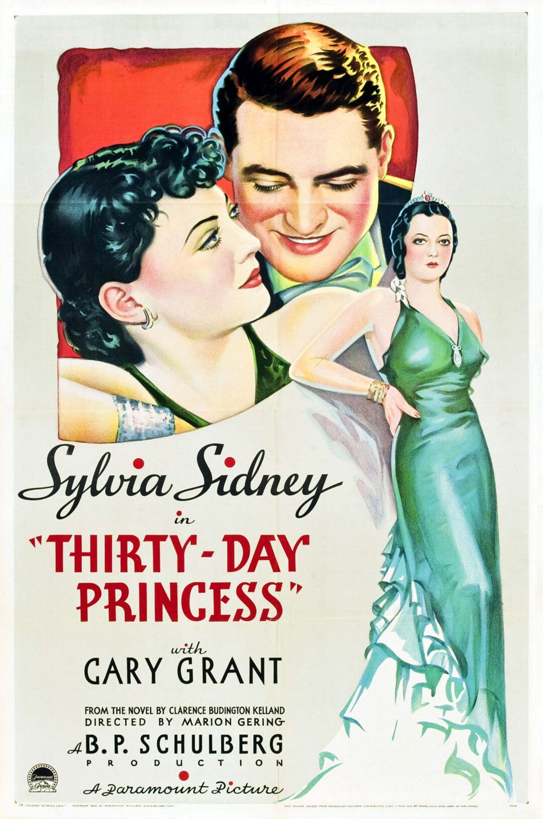 Vintage movie poster for 'Thirty-Day Princess' starring Sylvia Sidney and Cary Grant.