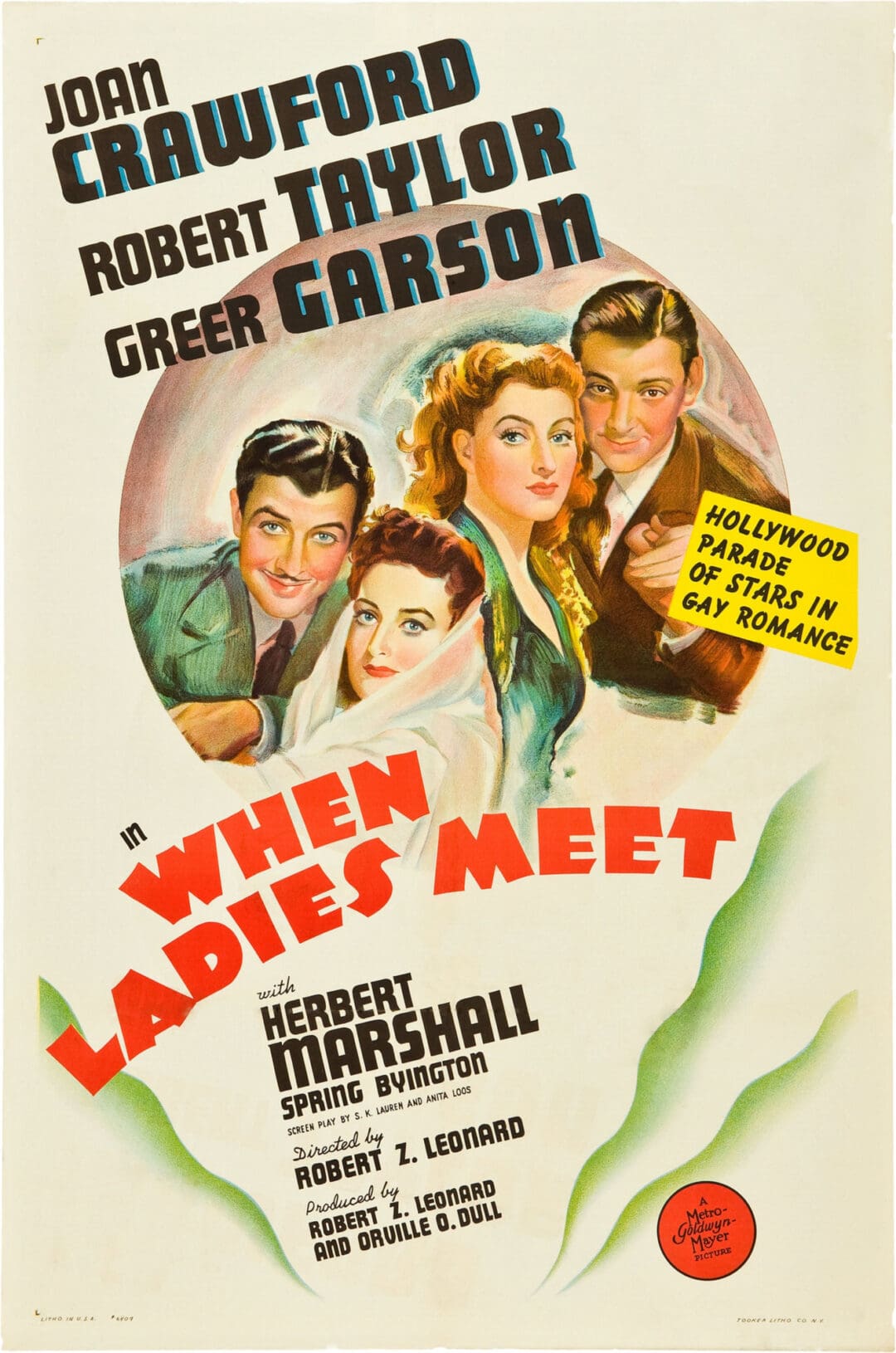 Vintage movie poster for 'When Ladies Meet' featuring four characters and bold title text.