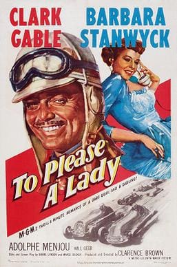 Vintage poster of a smiling pilot and a woman in blue with the text 'To Please A Lady'.