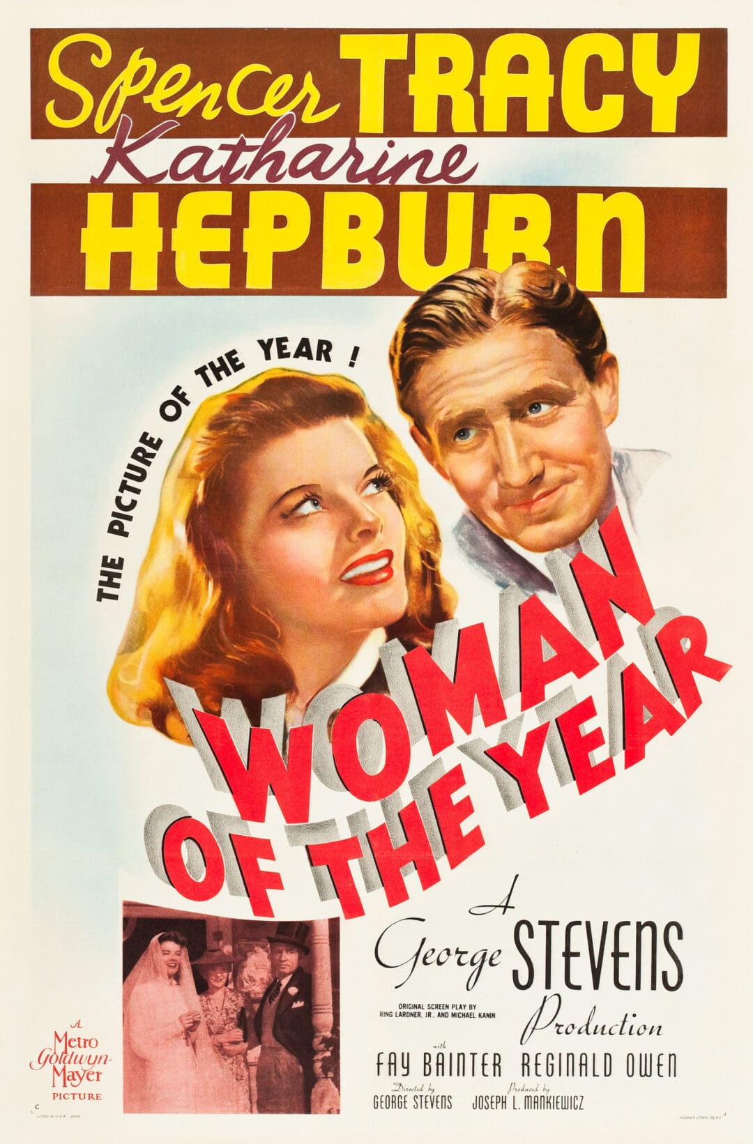 Classic poster of the film Woman of the Year starring Hepburn and Tracy.